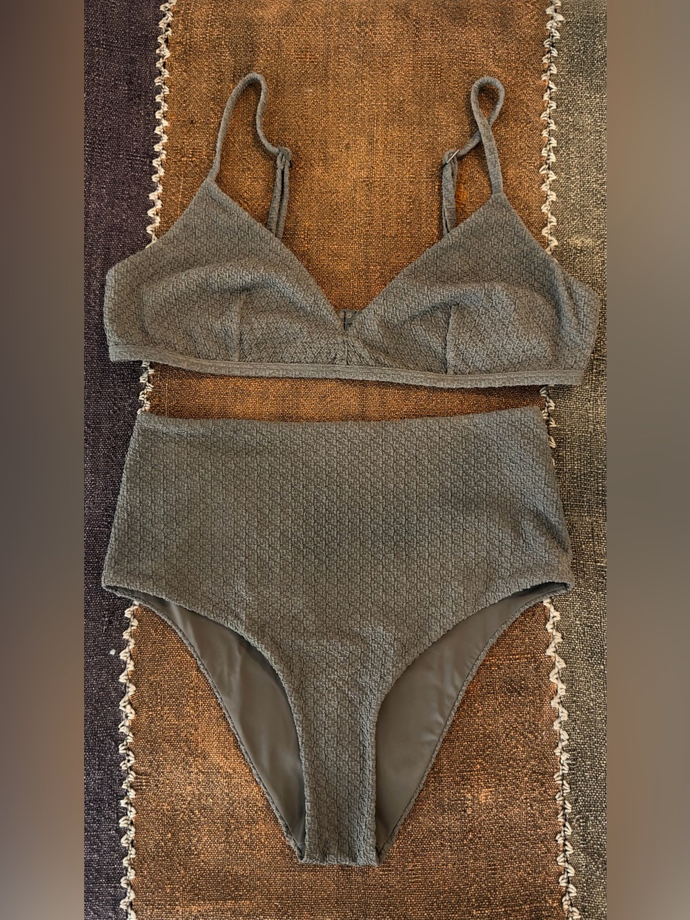 Massimo Dutti High Waisted Swim Bottoms and Top - Olive Green